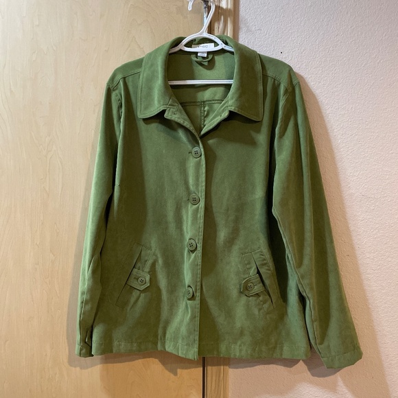 dressbarn Jackets & Blazers - Women 2X Gorgeous Moss Green Lightweight Velvet feel Over Jacket Button Down Shi